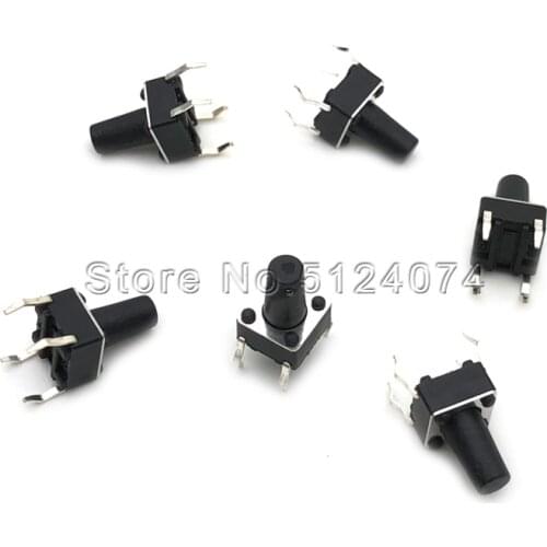 100pcs/lot 6*6*11 Touch button switch 6*6*11MM Black Push button switch Key switch 4pin vertical DIP 4P