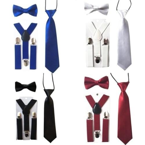 3PCS Children Boys Kids Suspenders Tie Bowtie Set 3 Clip-on Elastic Adjustable Braces Straps Clothing Accessories