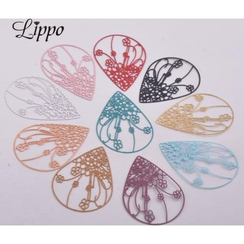 30pcs AB4468 28*40mm Painted Flower Charm Filigree Connector Metal Brass Jewelry Earring Findings