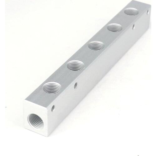 G1/4" BSP Port 5 Way 7 Port Pneumatic Air Solid Aluminum Manifold Block Splitter Water Gas Oil