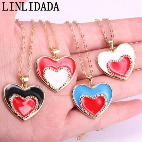 8Pcs New Design Trendy Enamel and CZ pave Charm Heart Pendant Necklaces Jewelry For Women Girl