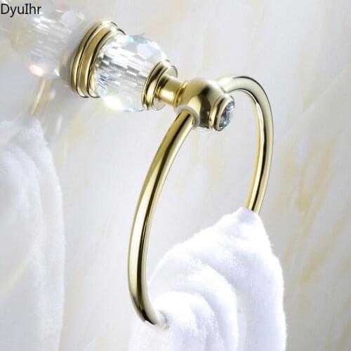 Gold inlaid crystal big diamond towel ring ring towel rack bathroom toilet golden towel ring DyuIhr