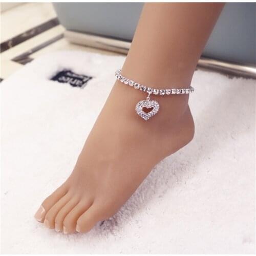 Boho Foot Circle Chain Ankle Summer Bracelet Taless Peach Heart Shape Pendant Charm Sandals Barefoot Beach Foot Bridal Jewelry