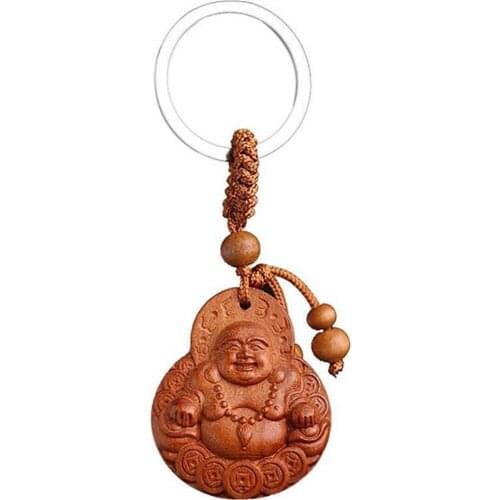 Natural Wood Car Keyring Key Pendant Beautifully Lucky Buddha Ornaments Gift