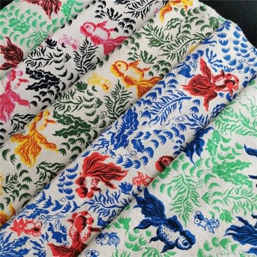 CF647 Goldfish Manual Weaving Fabrics 100% Cotton Fabrics Handicraft Printing And Dyeing Coarse Fabrics Decoration Table Clothes