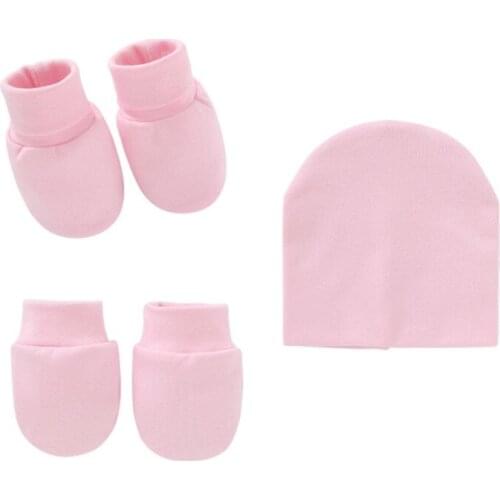 2021 New Baby Anti Scratching Knitted Cotton Gloves+Hat+Foot Cover Set Mittens Socks Cap
