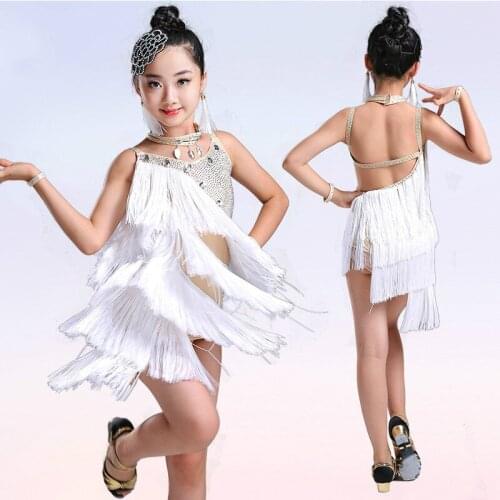 Children Tassels Latin Dance Dress Girl Competition Latin Dance Costume for Stage Kis Salsa Ballroom Dance Costumes 90