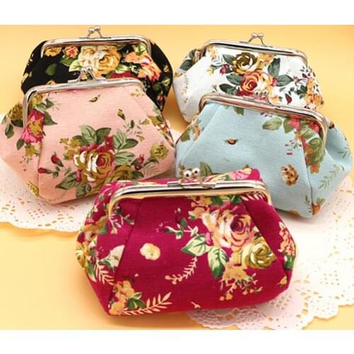 Women Flower Printed Canvas Wallet Card Holder Coin Purse Clutch Handbag Bag