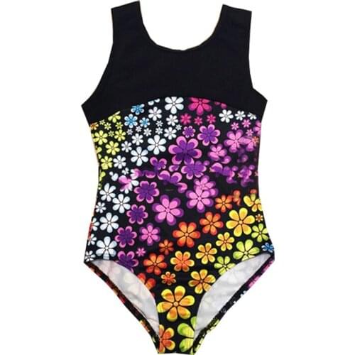 Gymnastics leotard for girls flower printing holographic dance leotard gymnastic swimsuit girls gymnastic leotards kids