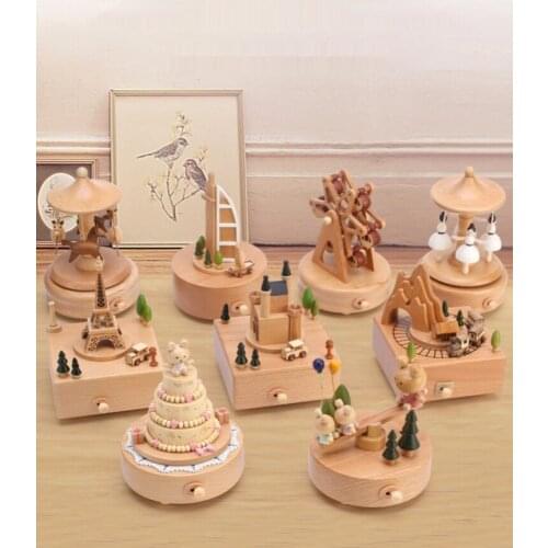 GY Carousel Music Box Crystal Ball Music Box Wooden Sky City Childrens Birthday Gifts Girls Little Girl