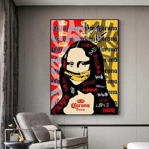 Mona Lisa Creative Graffiti Art Canvas Painting Street Art Posters and Prints Wall Art Pictures for Living Room Home Decoration