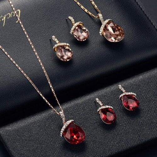 2021 Luxury Class Jewelry Set Water Drop Earring Topaz Gemstones Zircon Pendant Ornaments Necklace and Earrings For Lover Gifts
