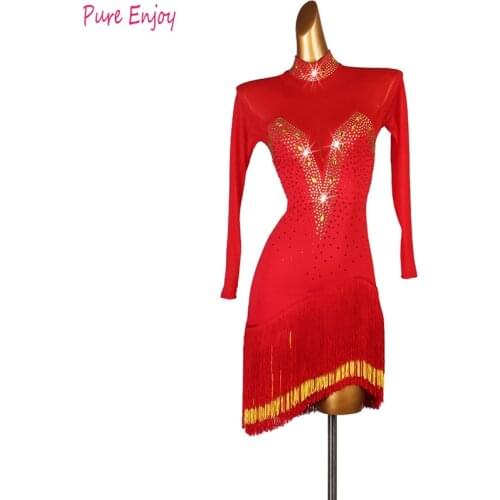 Red Latin Dress Girls luxurious Ballroom Latin Dance Wear Oriental dance fringed Latin performance dress