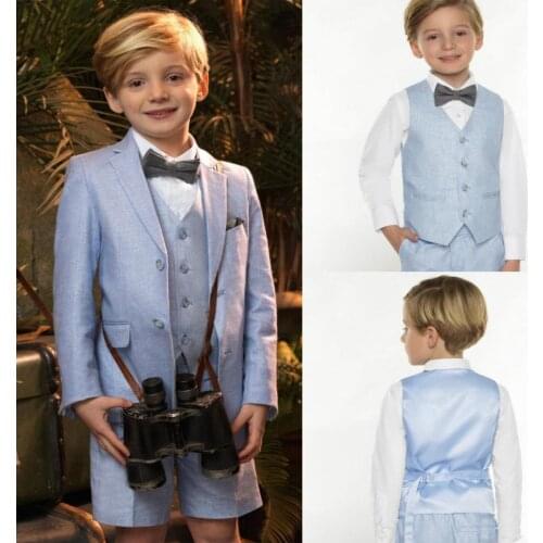 Summer Light Blue Boys Small Suits Handsome Custom Made Boys Formal Suits Kids Formal Suit (jacket+pants+vest+tie)
