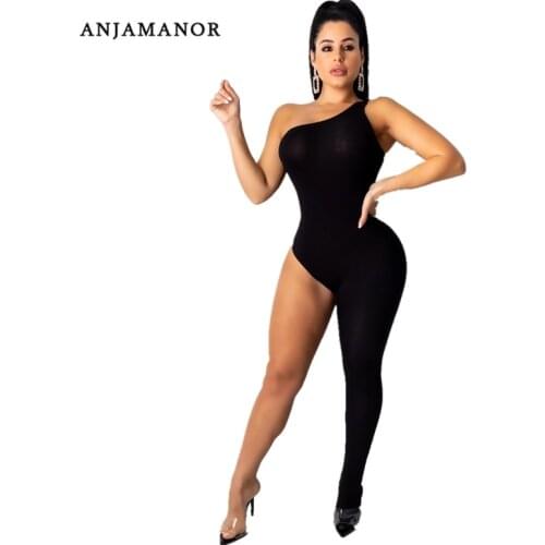 ANJAMANOR Fashion Hot One Legged Bodycon Jumpsuit Romper Women 2020 Sexy Going Out Party Club One Piece Outfits Black Tiger Pink