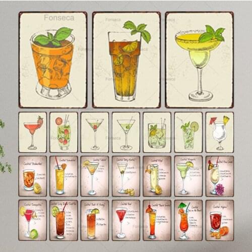 Cartoon Cocktail Juice Champagne Metal Sign Modern Home Metal Plate Wall Art for Pub Club Bar Party Decorative Tin Sign