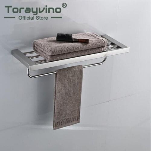 Torayvino Chrome Polished Swivel Stainless Steel Wall Hanging Bathroom Towel Rail Holder Rack Shelf Double Layer Towel Holder