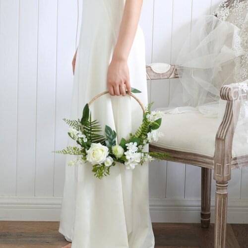 SESTHFAR New Arrival Bridal Hoop Bouquet Rose Artificial Flower Wreath Wall Hanging Decoration Cheap Wedding Hand Bouquet