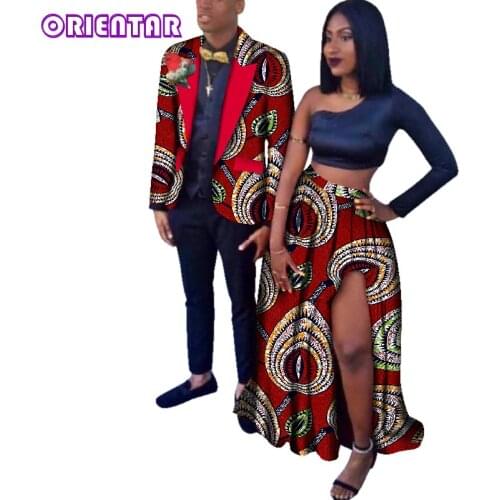 2020 African Print Couple Clothing Women Long Skirt and Men Outwear Coat African Party Couple Clothes for Women Mens WYQ28