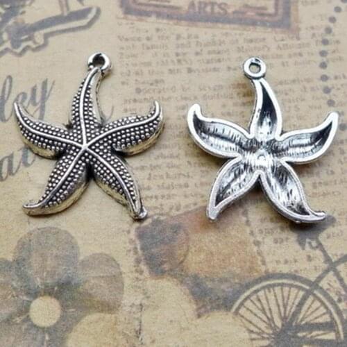 BULK 30 Zinc Alloy Metal Beach Sea Star Charms Pendant Antique Silver Plated 25.5*23.4mm 2.7g