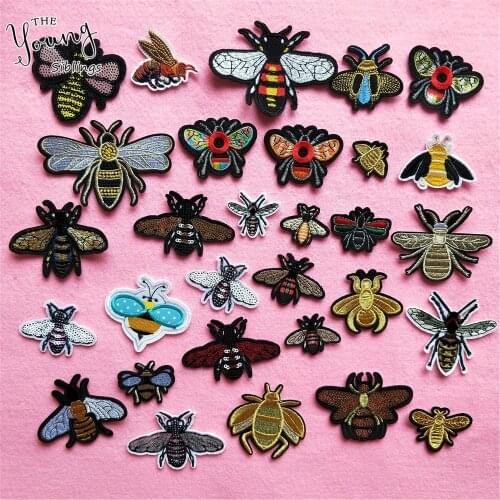 Cartoon bee Patch Embroidery Insect Stickers Sequins Hornet Iron On Patches For Clothing DIY Decor Cloth Dress Bags Accessories