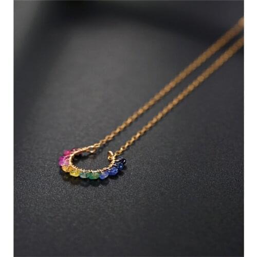 DAIMI Gradient red faceted sapphire pendant female gemstones yellow 14K gold Injection smile clavicle necklace gift
