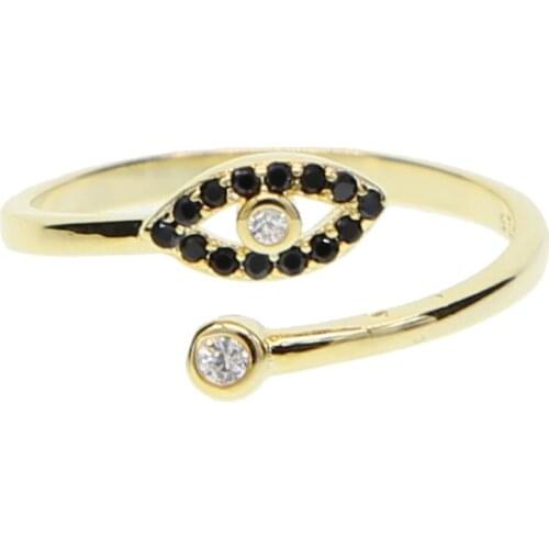 Simple evil eye ring paved black cz resizable open adjusted bohemia fashion lucky jewelry ring
