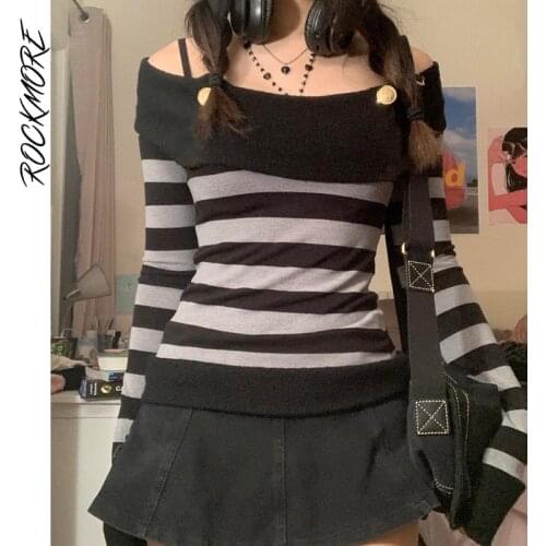Женские полосатые футболки Rockmore China At AliExpress