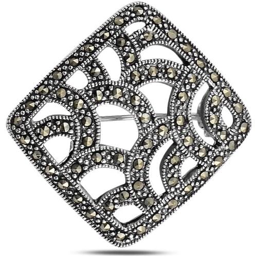 Silver 925-Adjusting Frame Marcasite Sterling Cambered Brooch