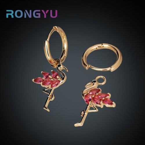 Unusual Animal Pendant Womens Earrings Vintage Fashion Pink Black Zircon Crystal Flamingo Dangle Earring Teen Girls Trend Gifts