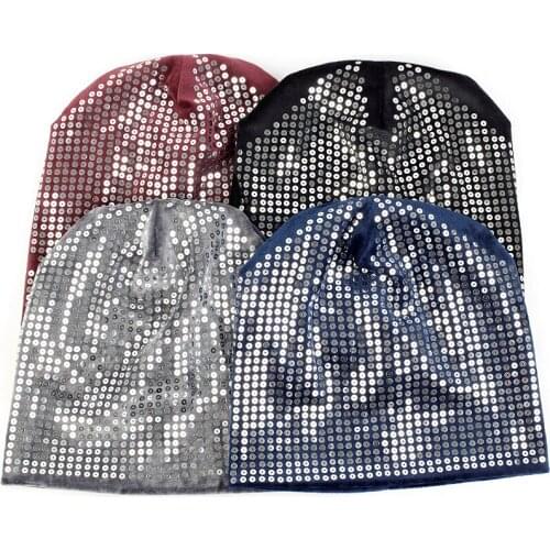 Fashion Women Winter Warm Beanie Hat Lady Bonnet Thick Hats Velvet Sequined Adult Pullover Cap Female Casual Skull Caps