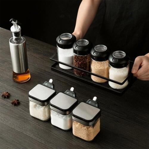1pc Glass Spice Jar Seasoning Box Spice Box Set Salt and Pepper Storage Container Box Kitchen Cruet BBQ Spice Bottles