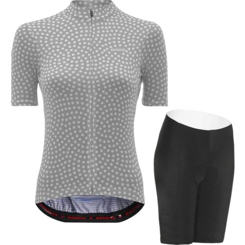 NWE Womens Light Gray Cycling Jerseys Short Sleeve Sets Dots Pattern BIke Clothing Bicycle Wear Gel Pad