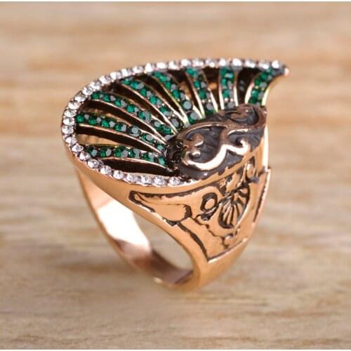OI Vintage Turkish Retro Ring Snail Shape Green Crystals Resin Women Vintage Wide Ring Antique Party Finger Accessories Jewelry