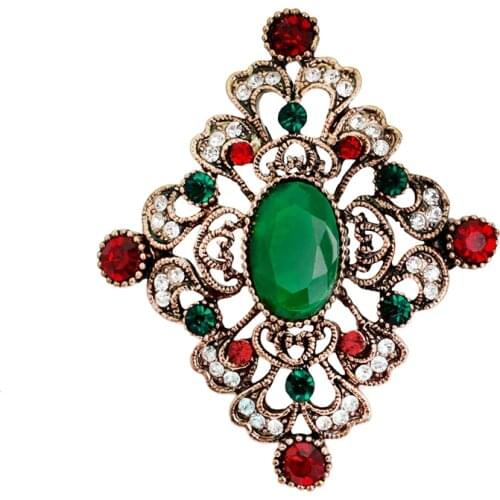 Vintage Geometric Big Green Stones Crystal Rhinestone Brooch Pins Women Accessories Brand Bridal Christmas Brooches