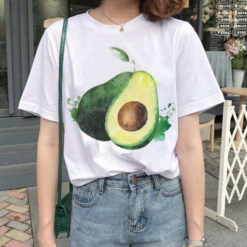 2020 Womens T-shirt Harajuku Short Sleeve Summer Top Female Tshirt Cute Cartoon Avocado Print Streetwear White Short Clothes
