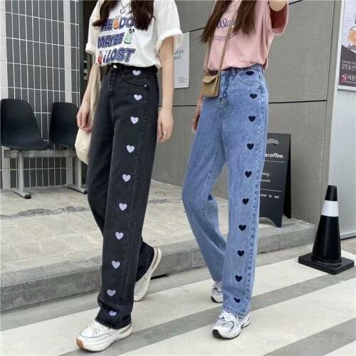 2021 Womens Pants Fashion Streetwear Embroidery High Waist Women Jeans Casual Women Clothing Denim Joggers Women Trousers