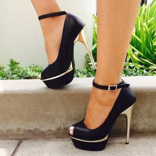 ASHIOFU Handmade Women High Heel Pumps Buckle Ankle Strap Sexy Platform Party Dress Shoes Peep-toe Evening Fashion Court Shoes