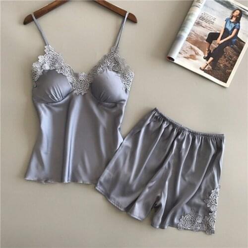 2019 Women Pajamas Set Lingerie Silk Lace Sleepwear Sexy Nightdress Sleeveless Casual Ladies Costume Summer Clothes New Sale Hot