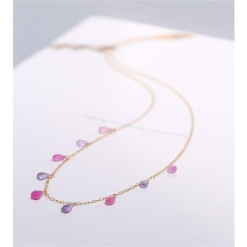 DAIMI Gypsophila red sapphire necklace female gemstones yellow 14K gold Injection chain pendant for girlfriend