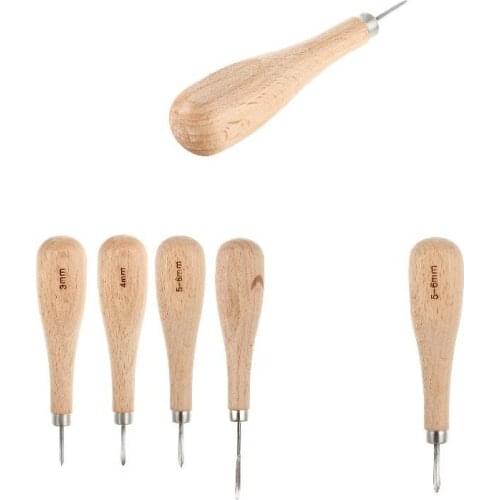 3/4/5/6mm Leather Craft Rhombus Awl Wood Handle Leather Stitching Sewing Reaming Household Leathercraft DIY Tools TB Sal