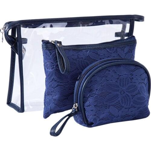 3pcs/set Lace Cosmetic Bag Travel Organizer Transparent Make up Pouch Beautician Vanity Makeup Bags Waterproof Toiletry Wash bag