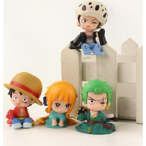 4pcs/set 4-5cm Luffy Law Zoro Nami Q Version Cute Dolls PVC Cartoon Action Figure Model Toys