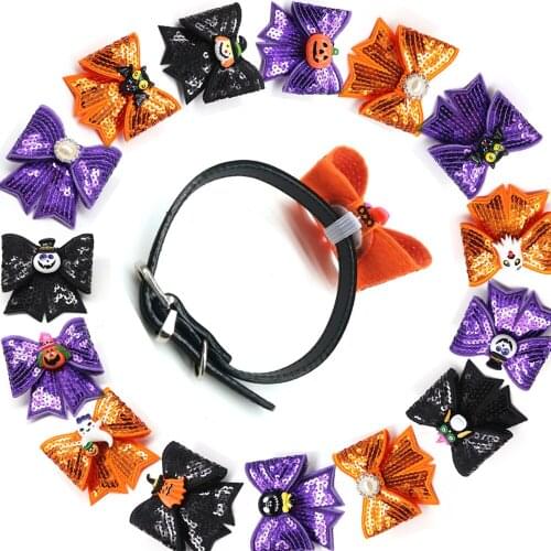 40pcs Pets Accessories Halloween Dog Bow Tie Sliding Pet Dog Collar Accessories Skull Pet Supplies Dog Bowteis For Small Dogs