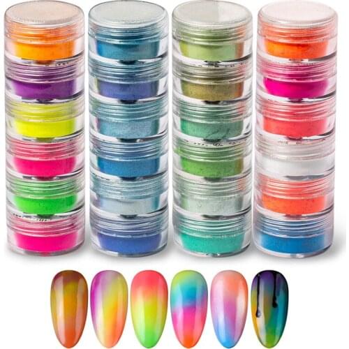 6box/set Neon Pigment Powder Nail Fluorescence Gradient Glitter Summer Shinny Dust Ombre Diy Nail Art Decor Manicure