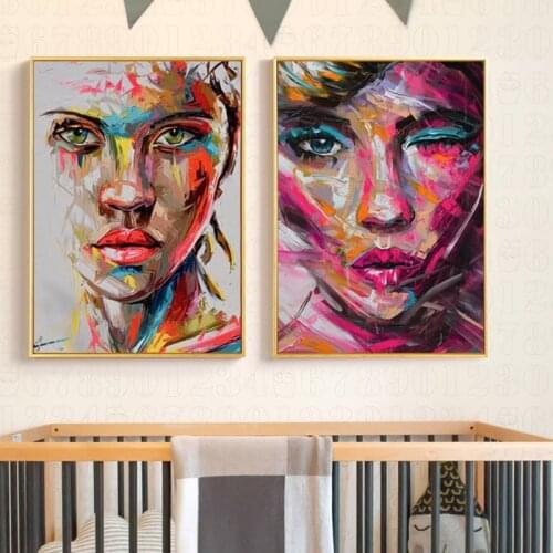 Abstract Large Size Woman Face Canvas Painting Posters and Prints Wall Art and Prints Modern Woman Art Picture Home Decoration