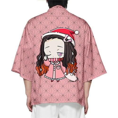 Anime Demon Slayer Kimono Kimetsu No Yaiba Cosplay Costume Kamado Tanjirou Cloaks Casual Tops Streetwear Haori Women Men