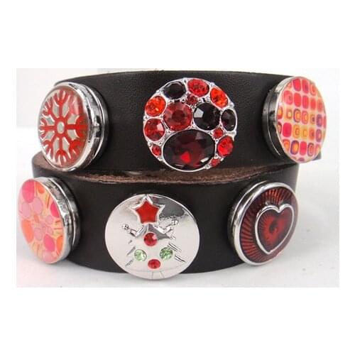 Free shipping brown Leather with fuchsia tone double Wrap Bracelet rhinestone metal button leather Bracelet