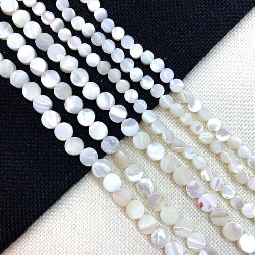 Natural Shell Beads Flat Round Mother-of-pearl Beads for Jewelry Making DIY Necklace and Bracelet Accessories Size 6mm 8mm