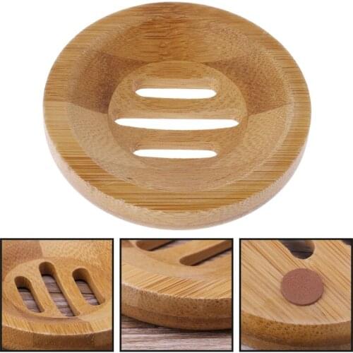 Natural Wood Soap Tray Holder Round Shape Container Storage Bathroom Stand Rack